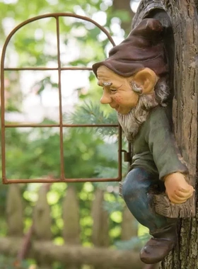 花园侏儒翻窗矮人庭院3d挂饰花园小矮人garden gnomes雕像装饰品