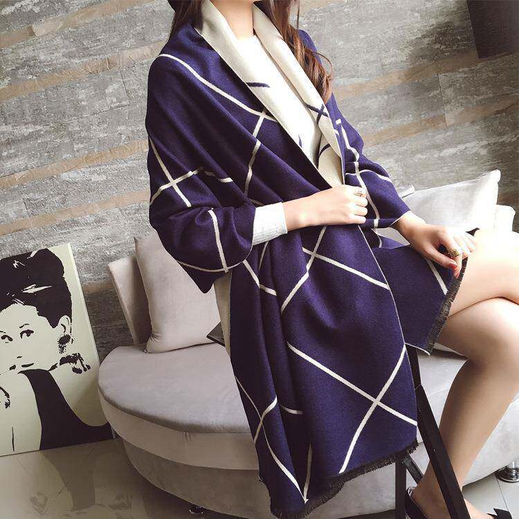 围巾女秋冬新款加厚空调房保暖超长大披肩格子双面仿羊绒百搭两用