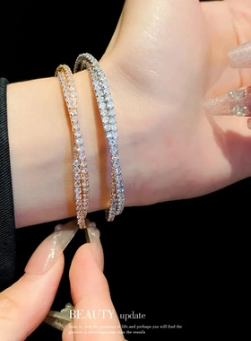 韩国时尚锆石交叉双层开口手镯百搭高级感手环新款轻奢风气质手饰