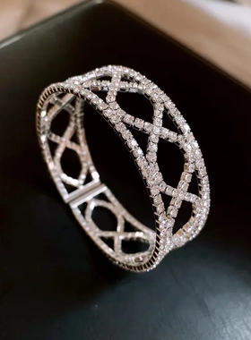 欧美镂空波纹镶钻开口手镯气质时尚手环轻奢高级感手饰女
