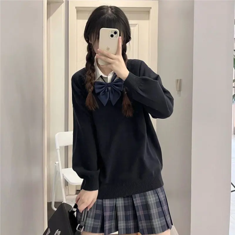 jk制服日系针织衫套头v领毛衣灰色秋冬长袖校供感校服女