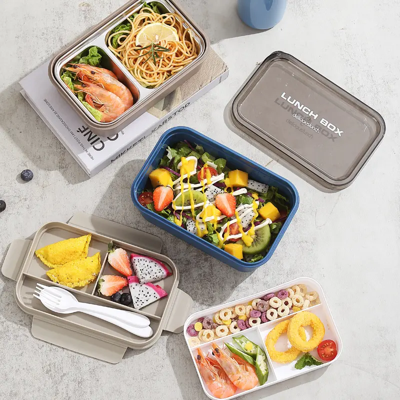 pp轻食便当盒密封防漏304不锈钢分格饭盒便捷可微波炉加热午餐盒