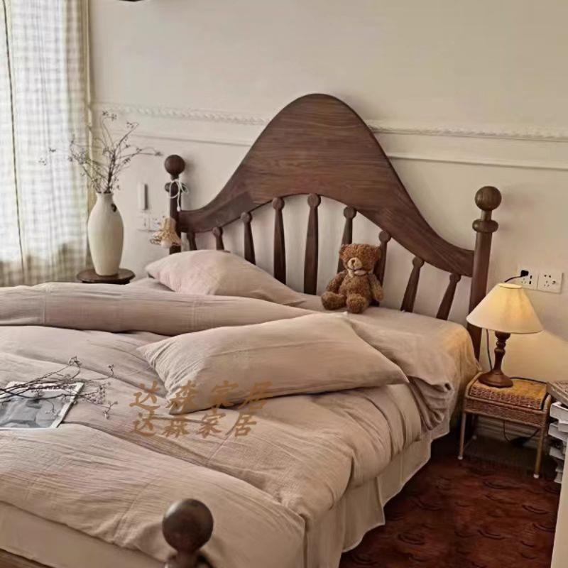 美式复古实木床北欧简约公主床儿童床法式橡木中古风主卧高端婚床