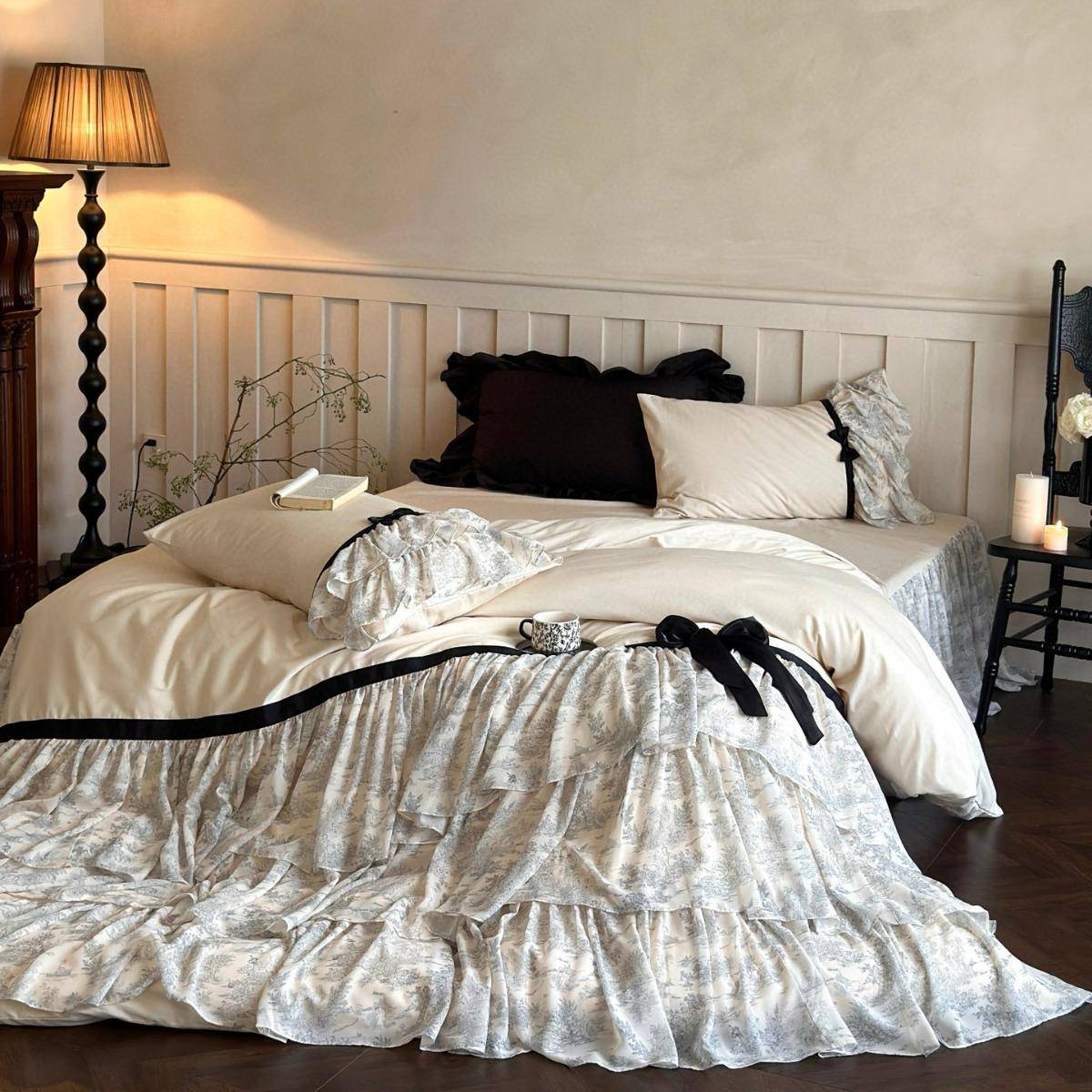 法式复古四件套褶皱花边床裙被套长绒棉磨毛秋冬浪漫全棉床单4厚