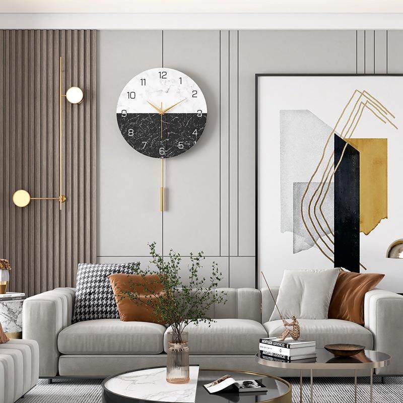 简约小清新挂钟轻奢卧室客厅民宿装饰钟表含钟摆计时静音墙贴钟
