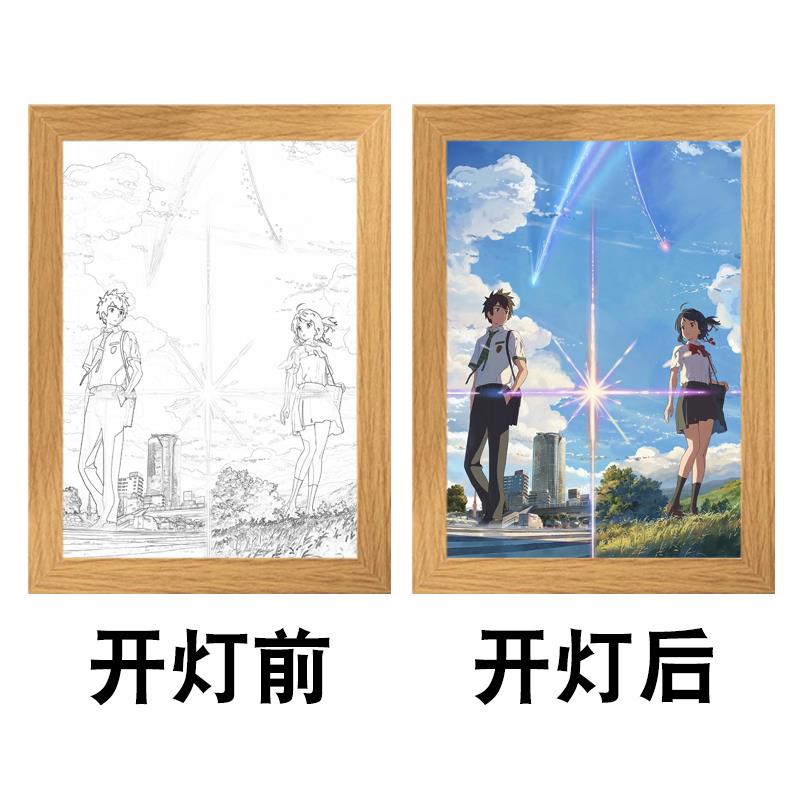 动漫你的名字灯光画小夜灯木质相框周边立花泷宫水三叶宿舍装饰画