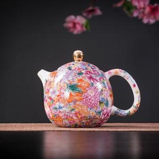 珐琅彩茶壶陶瓷万花泡茶壶家用单壶单壶满彩手工描金功夫茶具 中式