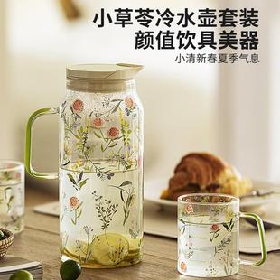 玻璃冷水壶耐高温水杯家用客厅待客喝水杯子水壶高颜值凉水壶套装