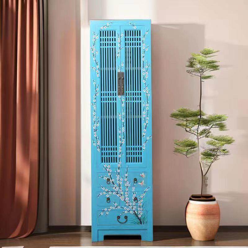 现货新中式仿古彩绘实木衣柜手绘卧室储物高柜明清古典隔断装饰柜