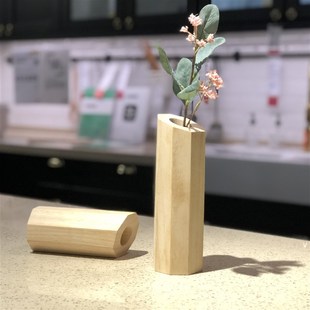 水培实木试管花插花瓶实木试管底座木质花器原木试管座定制