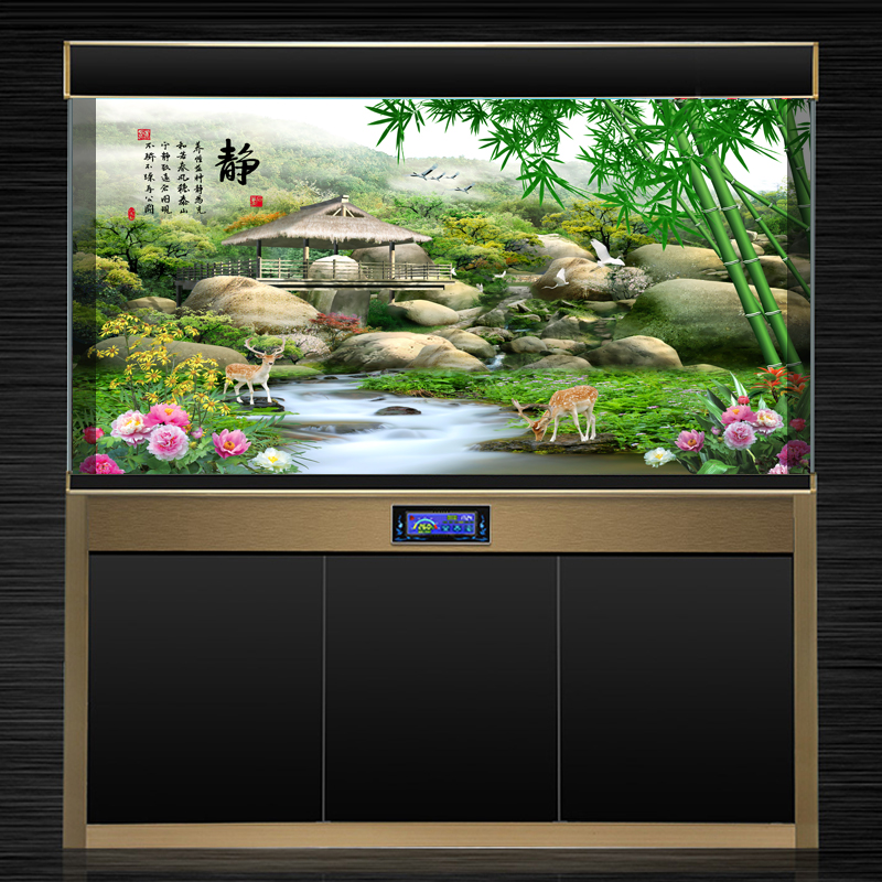 鱼缸背景贴纸背景图高清鱼缸壁纸造景画装饰画外贴单面静电贴纸画