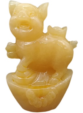 峰玉阁天然米黄玉福猪摆件客厅办公室装饰品乔迁开业送礼品礼盒装