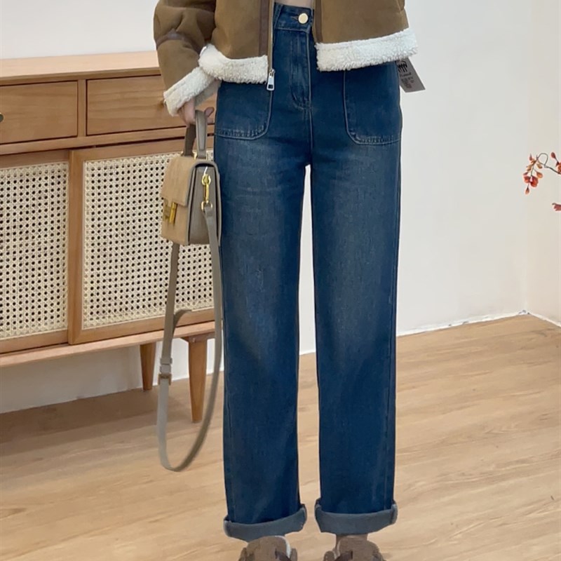 复古阔腿牛仔裤女大码胖mm2023年秋季新款高腰显瘦休闲垂感拖地裤