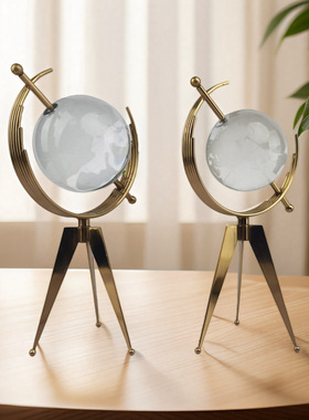 现代轻奢水晶地球仪摆件家居客厅酒柜电视柜样板间软装饰品摆设