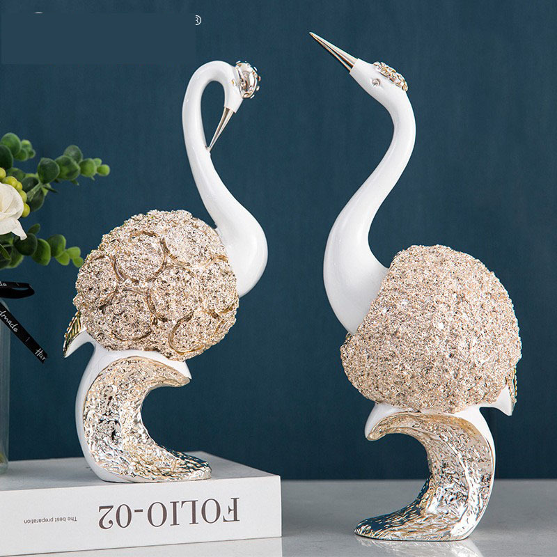创意仙鹤摆件一对现代简约风客厅电视柜摆件架摆设书房卧室装饰品