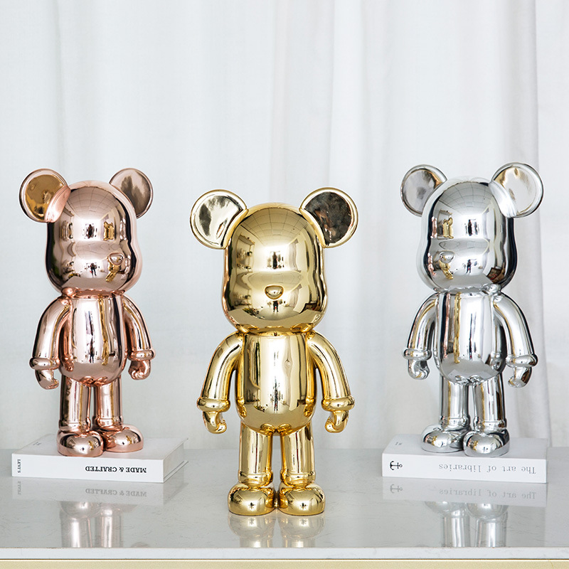 可爱暴力熊创意摆件儿童房软装样板房电视柜摆件现代简约电镀树脂