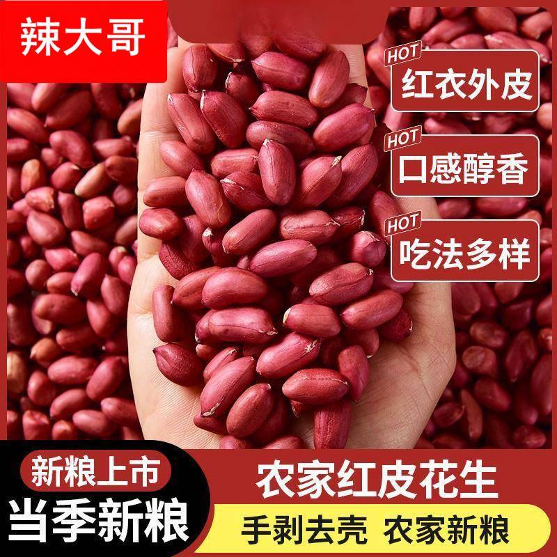 云南新红皮花生米 四粒红花生仁晒干新鲜带壳红衣生花生米