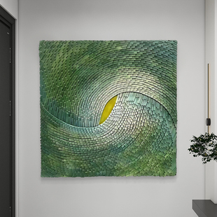 绿涡灵眸入户玄关高级感实物装置画客厅走廊过道创意卧室装饰画