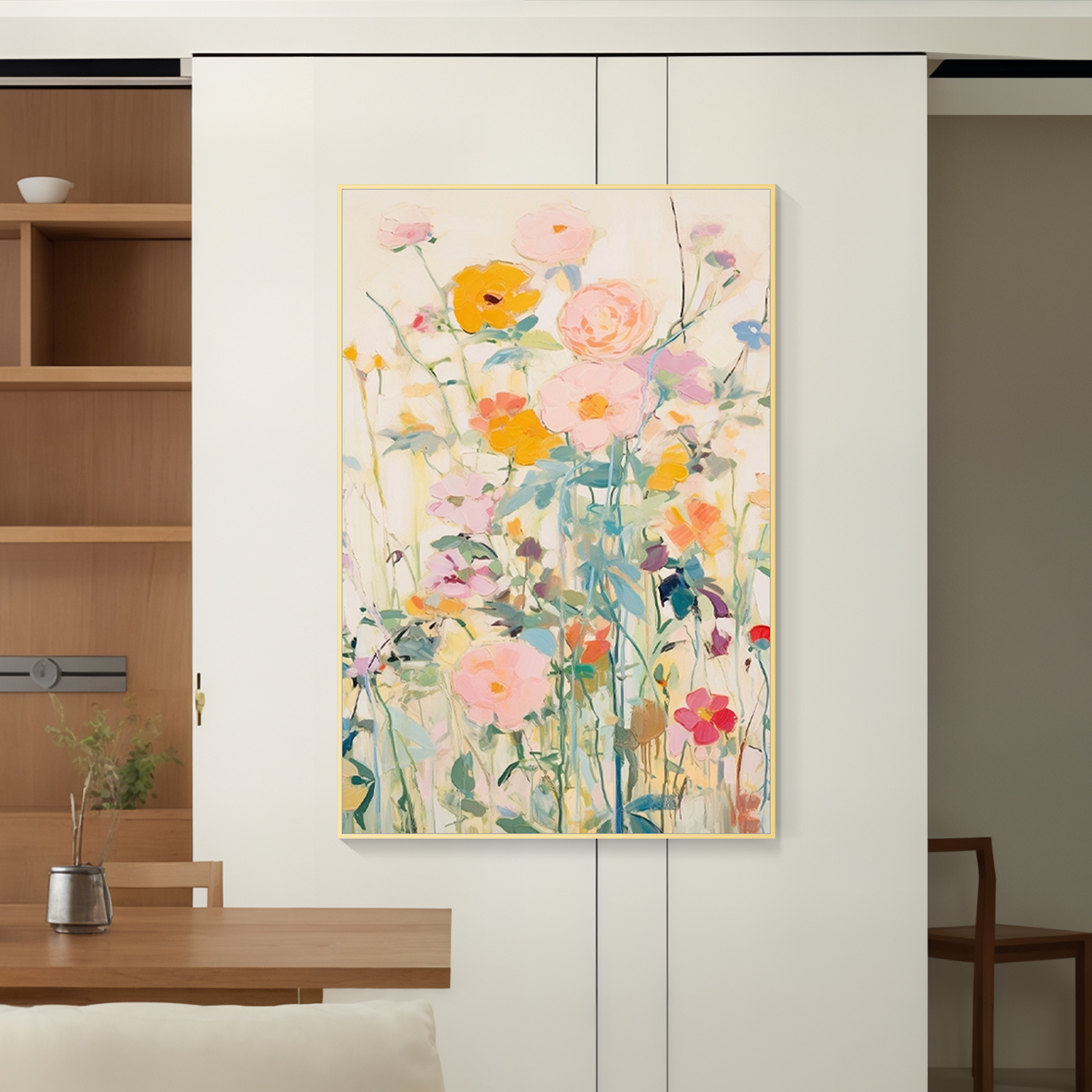 春花肆意客厅背景墙餐厅装饰画玄关过道艺术花卉手绘油画艺术挂画图片