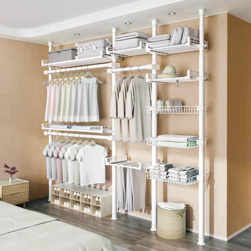 顶天立地衣架杆置物架卧室收纳衣帽间挂衣架简易落地家用不占空间