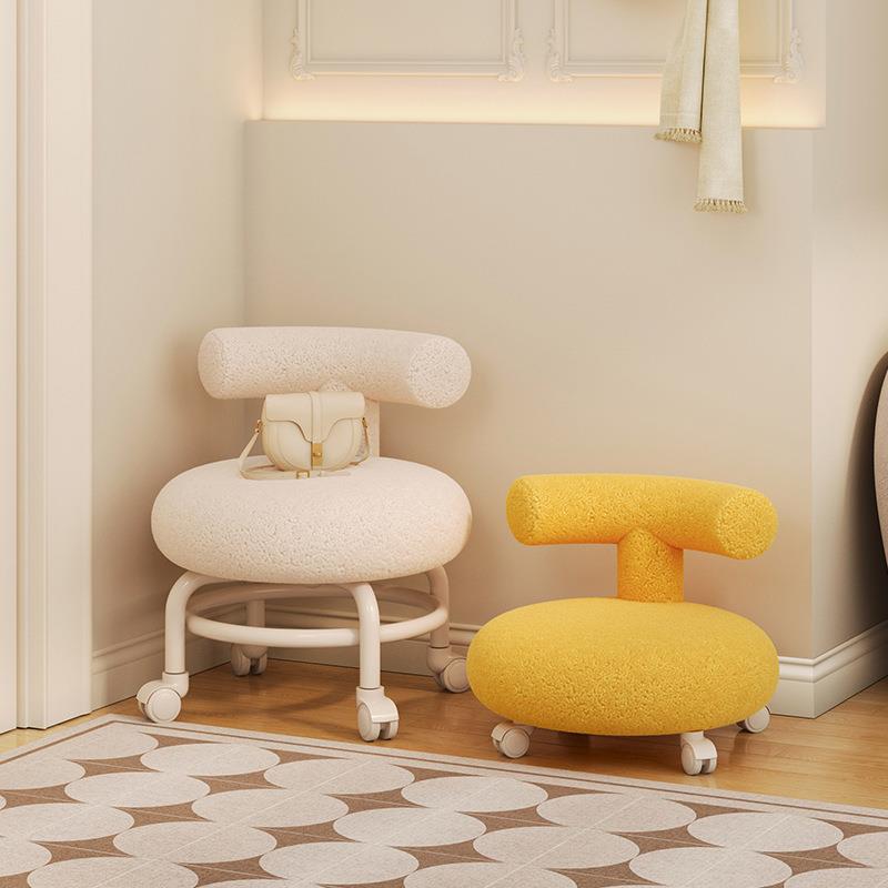 轻奢滑轮凳子万向轮矮凳家用带娃神器学步凳懒人美缝凳靠背小椅子