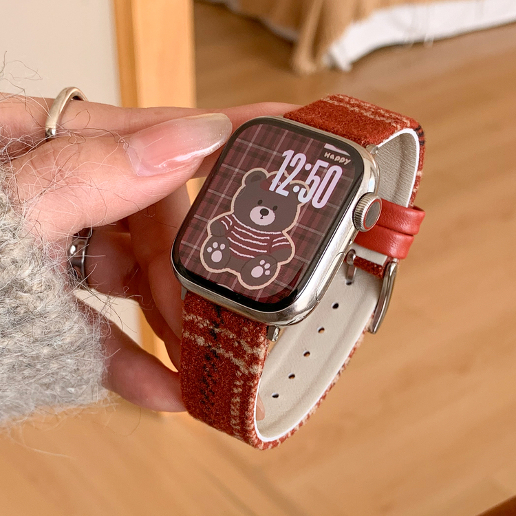 适用iWatch复古毛呢格纹表带