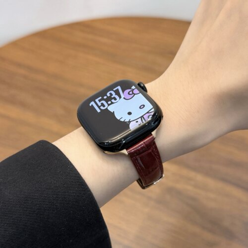 适用iwatch细款亮面竹节纹皮表带