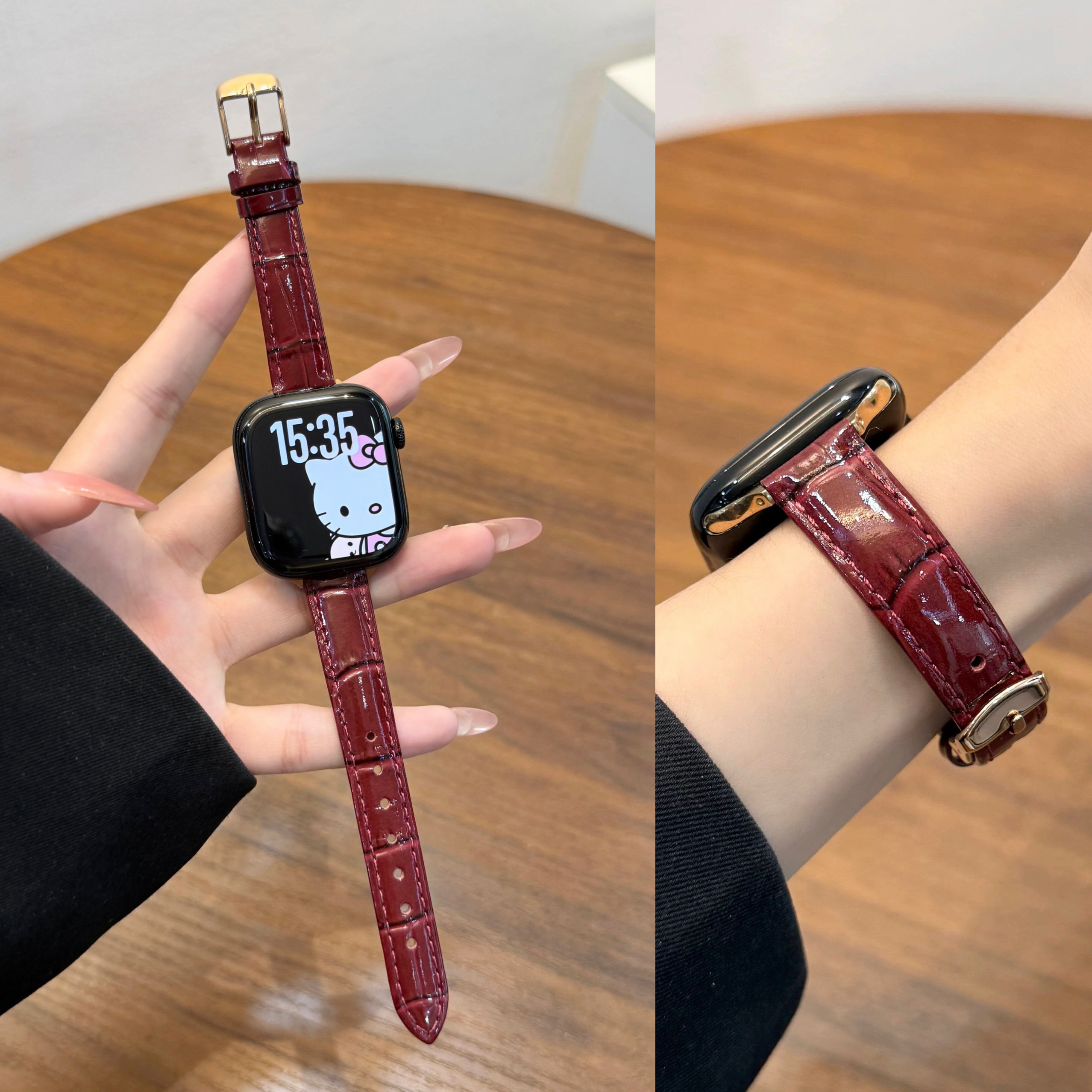 适用iwatch小蛮腰油蜡皮质表带女图片