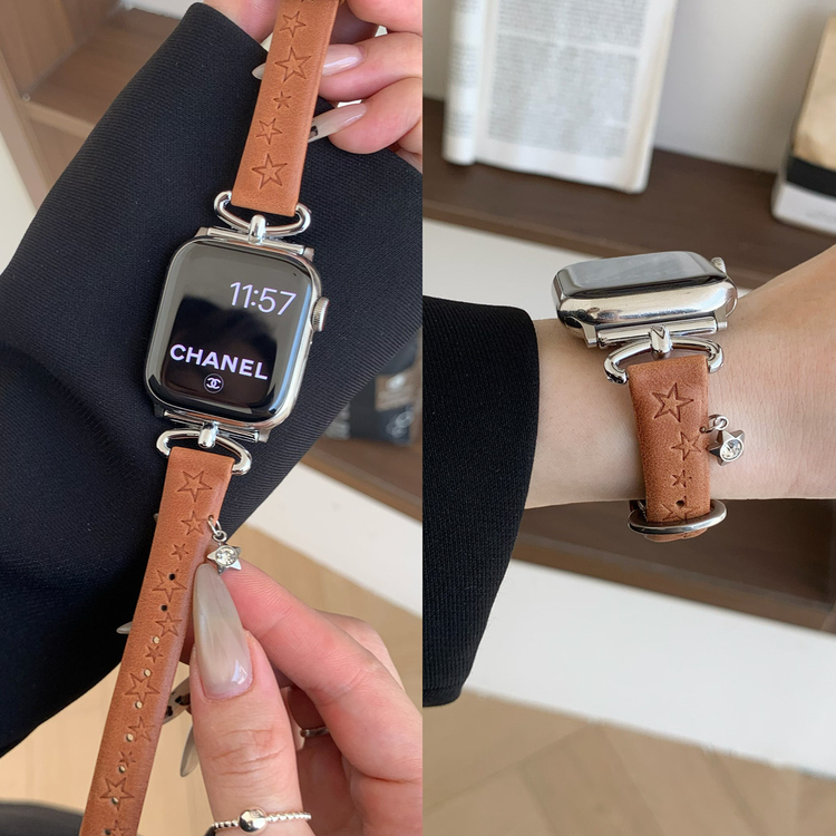 适用苹果iwatch真皮复古星星表带