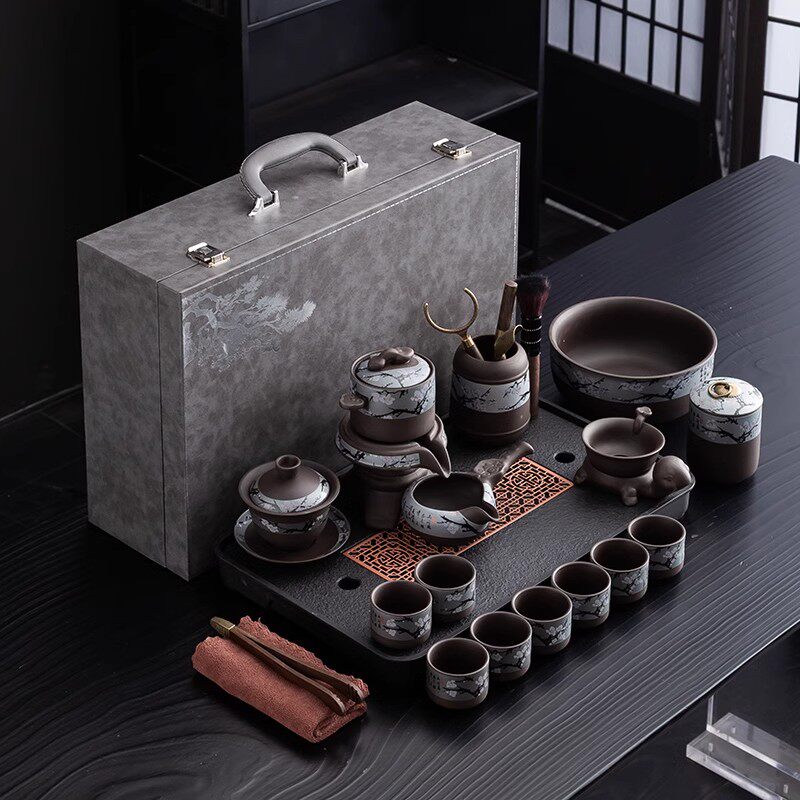 紫砂茶具套组家用待客轻奢陶瓷茶杯整套办公室会客茶全瓷功夫茶具