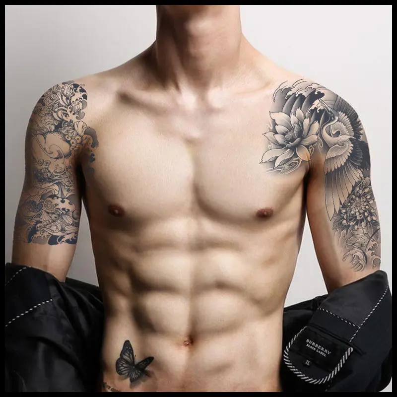 半甲草本纹身贴防水男持久搓不掉手臂花臂暗黑系潮流日式传统新款