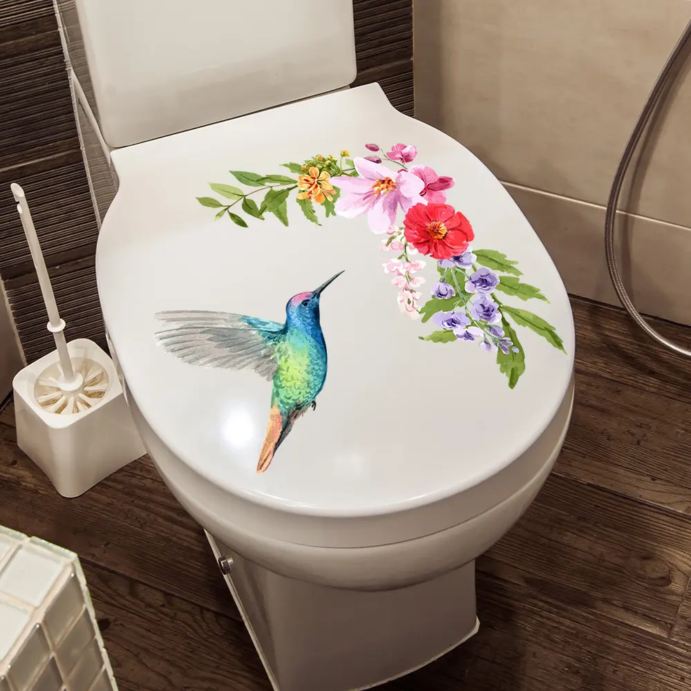尚易4款创意花卉植物马桶装饰墙贴pv浴室马桶盖直采马桶贴纸