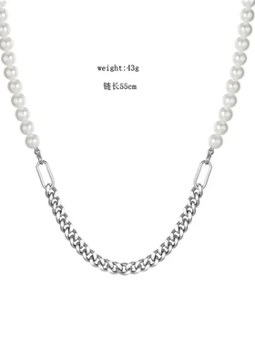 p0669-06时尚简约韩版珍珠链条 古巴链锁骨钛钢项链