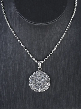 促销梵文圆十字架罗盘佛珍珠链条项链钛钢复古吊坠饰品直销