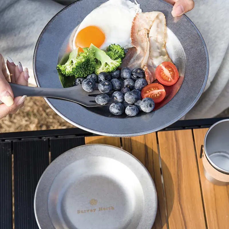 创意餐具户外复古野餐露营盘子不锈钢304不粘涂层可加热餐盘碟子