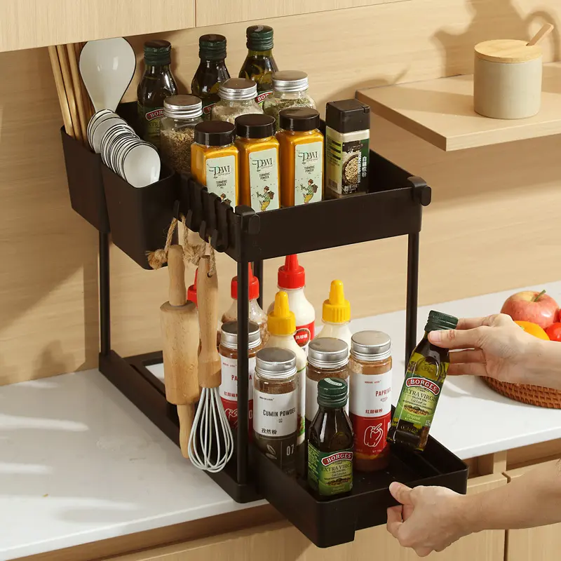 家用厨房置物架多功能架台面盐调味罐收纳盒勺子收纳架