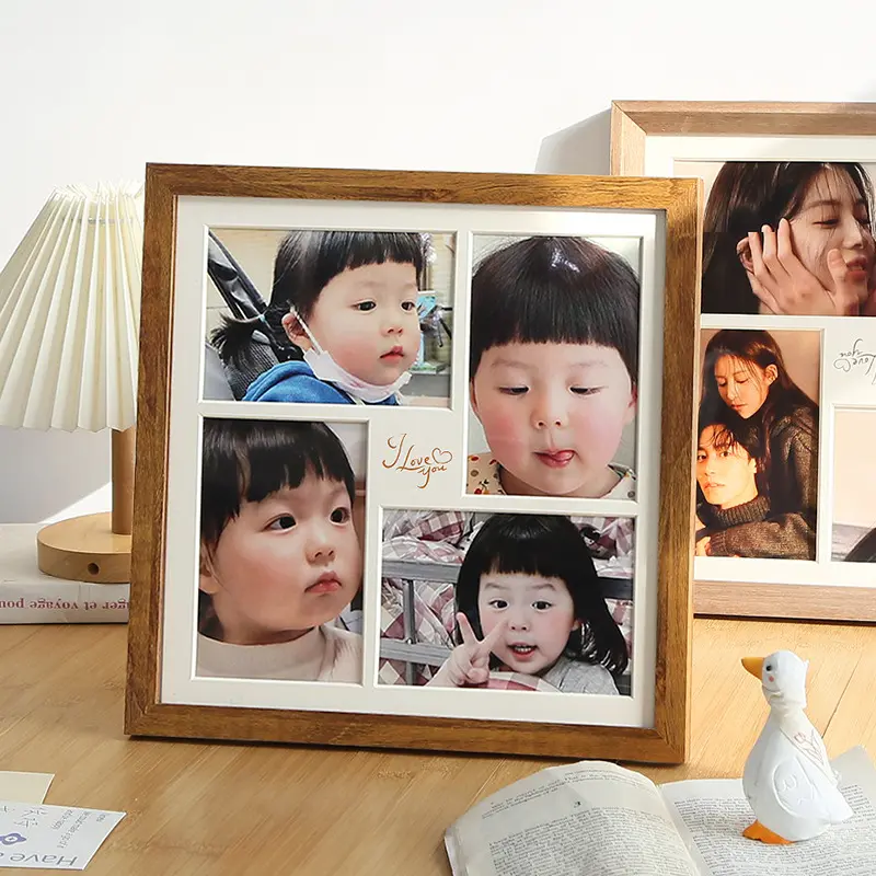 四宫格正方形摆台洗照片相框卡纸4张四联组合画框挂墙宝宝实木铝