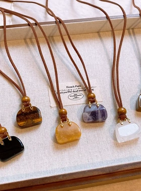 韩国绒绳彩色人造虎眼石包包项链小众设计感毛衣链复古高级感项饰