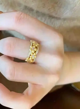 锆石桂花厚款开口戒指轻奢高级感食指戒复古时尚小众气质手饰