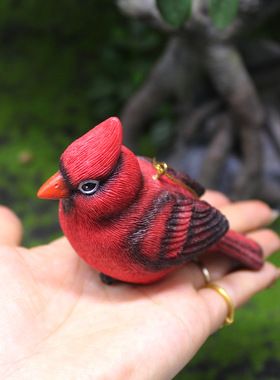 圣诞节装饰品红鸟吊件仿真可爱小鸟园林树脂工艺品花园微景观