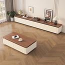 实木落地电视柜客厅家用悬浮顶落地柜中古奶油风茶几组合2025新款