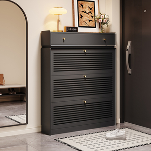 实木鞋柜家用门口入户玄关柜一体靠墙2026新款超薄翻斗式储物柜