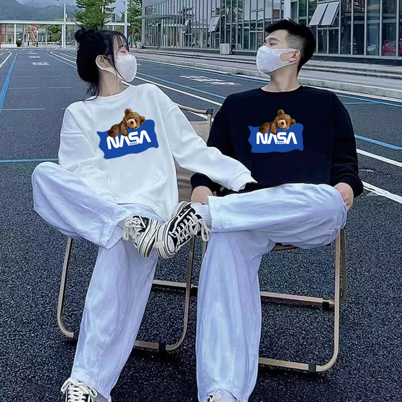 puixx2025圆领连帽卫衣男女潮牌宽松百搭简约秋季情侣上衣