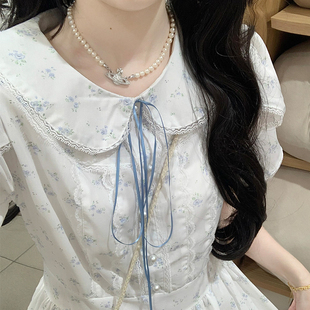 实拍法式 小个子学院风蝴蝶结温柔长裙子 甜美碎花连衣裙夏季 新款
