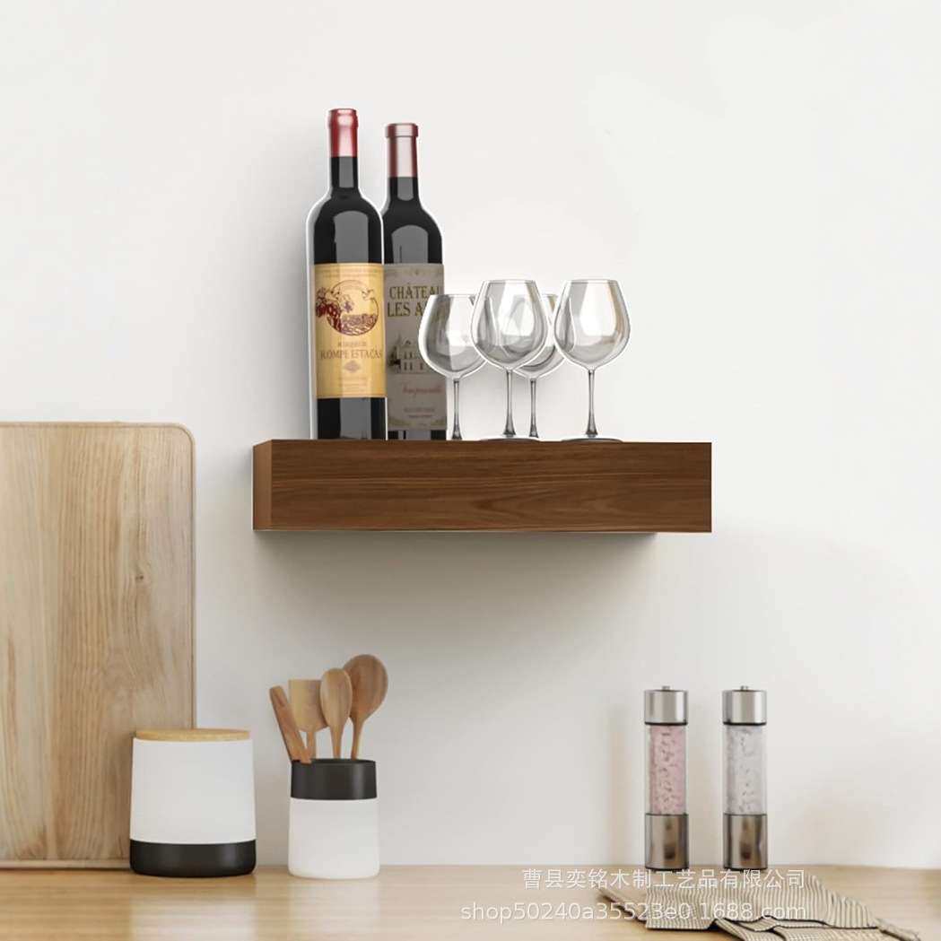 木质壁置物架带抽屉浴室洗漱用品收纳架家用酒杯红酒架实木床头架