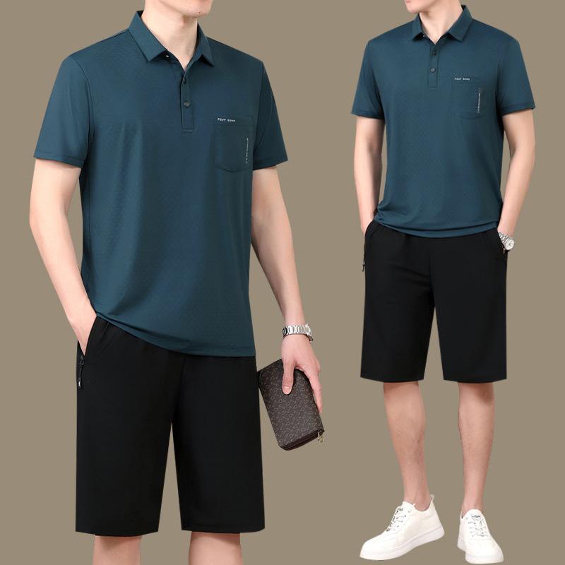 名牌特价爸爸夏装新款中老年运动服套装男夏季冰丝短袖短裤老爸衣