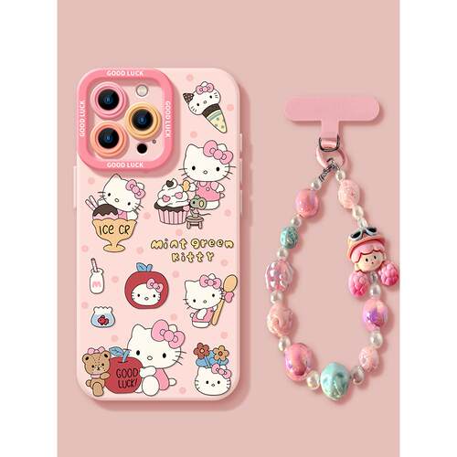 适用苹果17promax手机壳新款iphone13猫咪hellokitty粉色17春天15可爱12硅胶14带挂绳pro超火的16pro套高级感