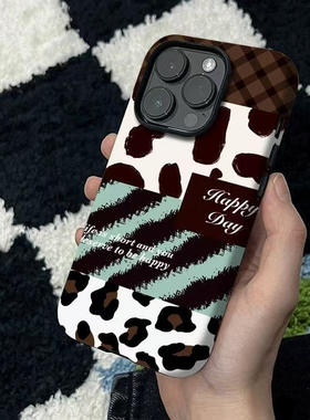 绿色豹纹拼接适用iPhone17promax手机壳苹果17菲林二合一16新款15高级感14小众13超火12防摔plus外壳pm巨好看