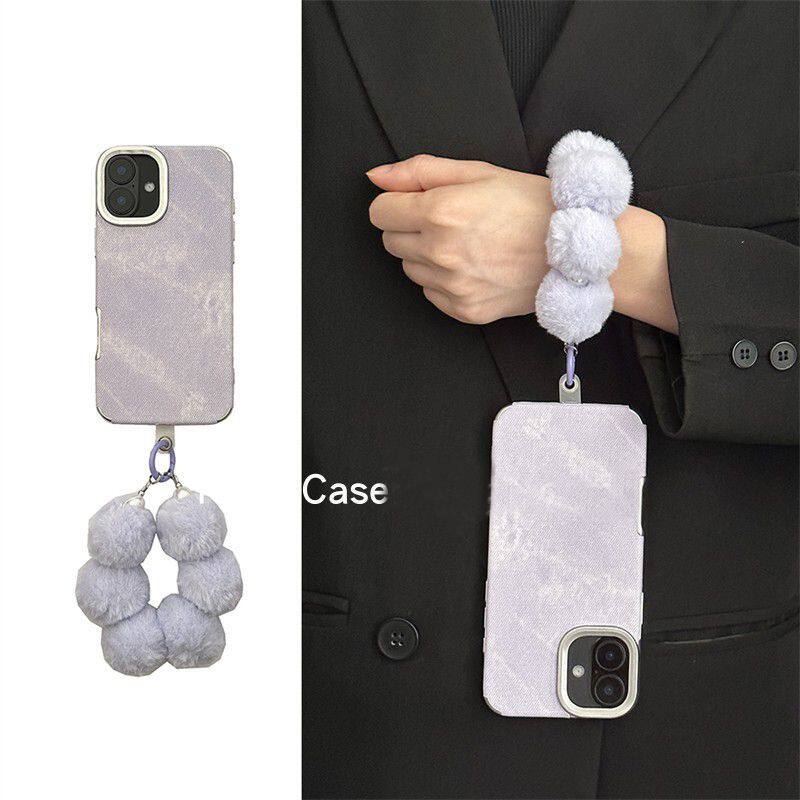 适用苹果17promax手机壳秋冬日韩ins紫色牛仔纹毛绒链条iPhone16plus独特13超火12高级感14防摔15pro新款外壳