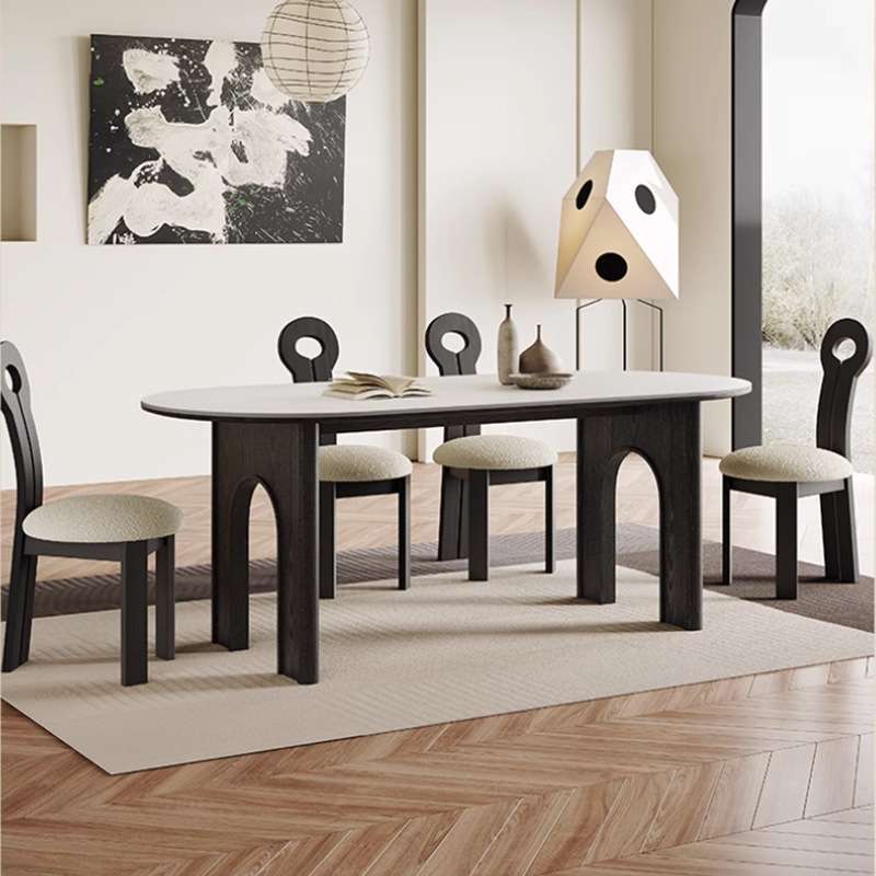 复古实木餐桌长方形设计师款法式中古风饭桌家用轻奢高端岩板餐桌